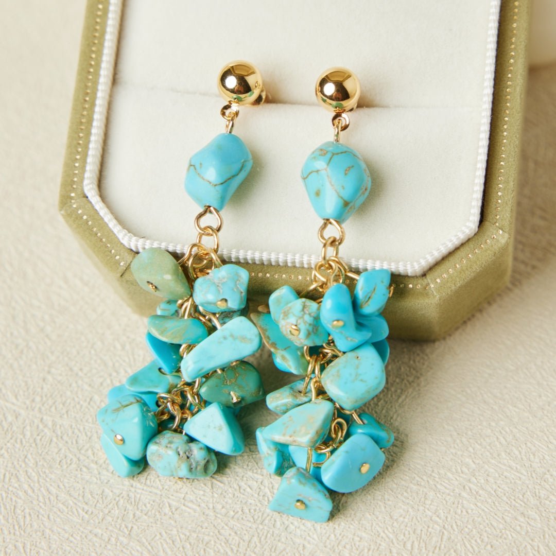Boucles d'Oreilles Turquoise Laiton Plaqué Or – Bijoux Fins - Biloria