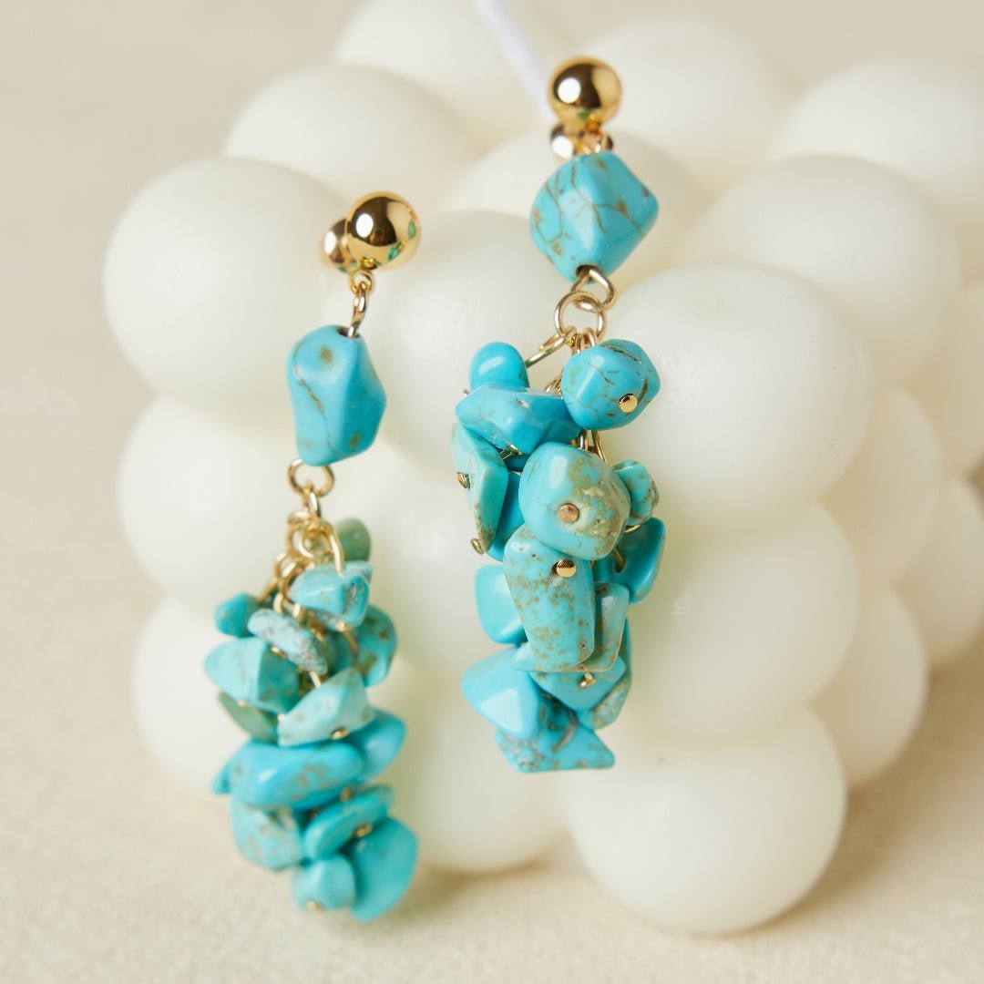 Boucles d'Oreilles Turquoise Laiton Plaqué Or – Bijoux Fins - Biloria