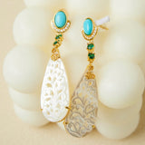 Boucles d'Oreilles Turquoise Nacre Argent Plaqué Or - Biloria