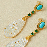 Boucles d'Oreilles Turquoise Nacre Argent Plaqué Or - Biloria