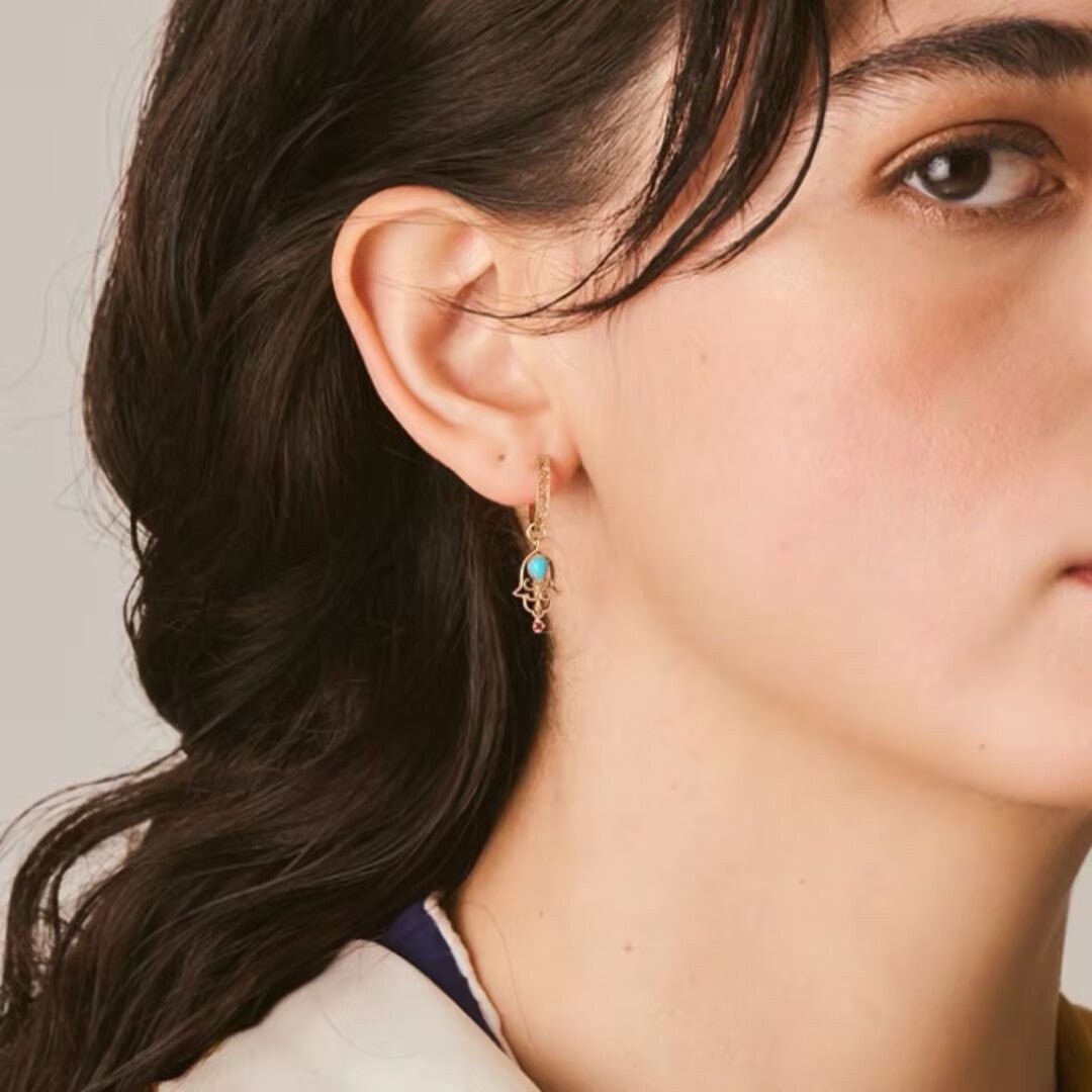 Boucles d'Oreilles Turquoise Protection - Argent Plaqué Or Main - Biloria