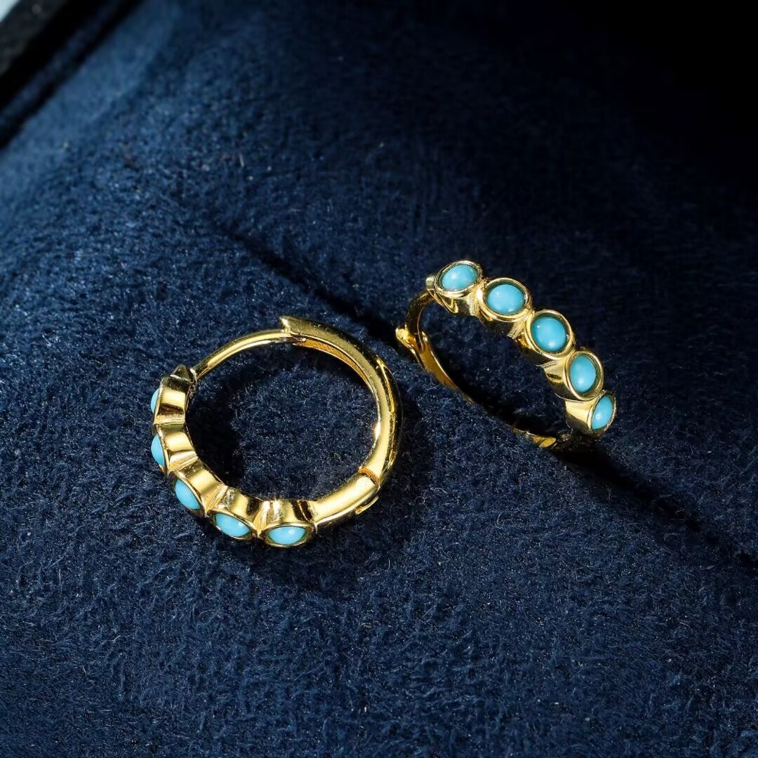 Boucles d'Oreilles Turquoise Rêve Bleu - Argent Plaqué Or - Biloria