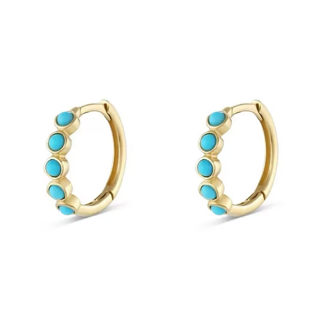 Boucles d'Oreilles Turquoise Rêve Bleu - Argent Plaqué Or - Biloria