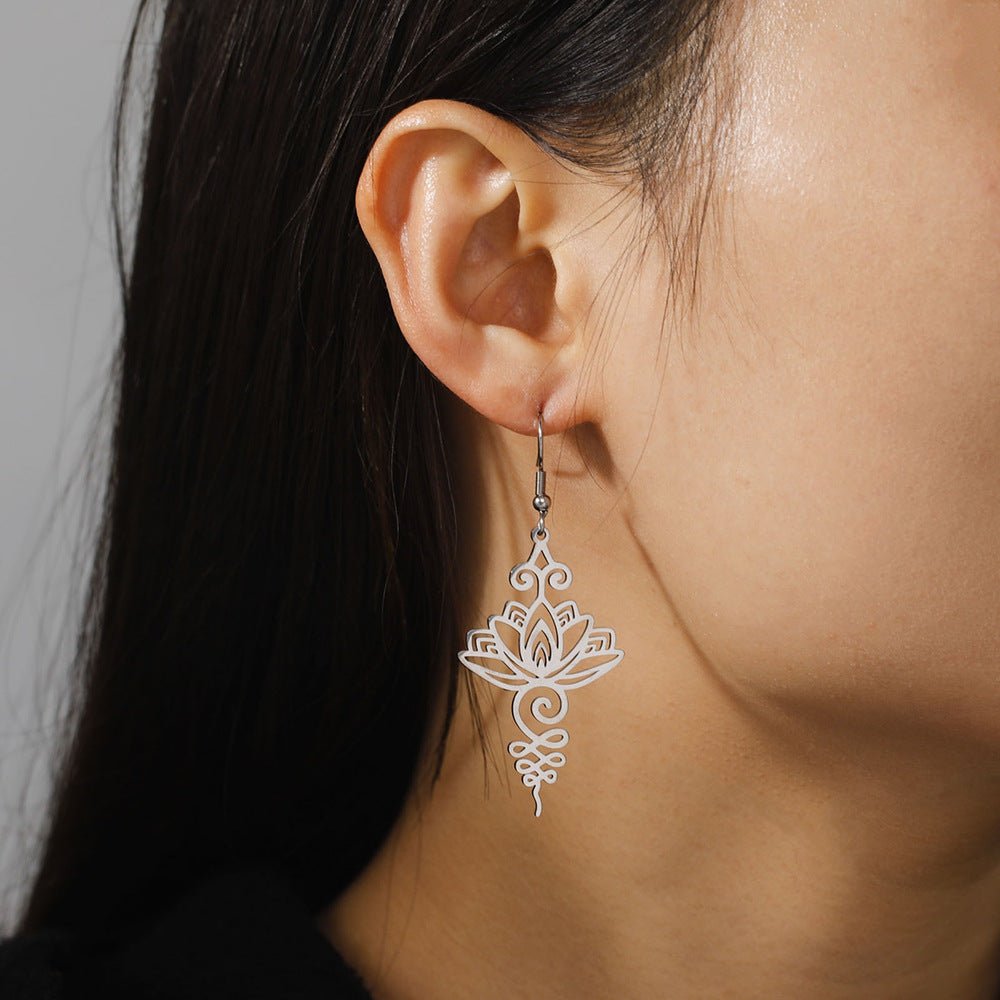 Boucles d'Oreilles Unalome Lotus Acier Inoxydable - Biloria