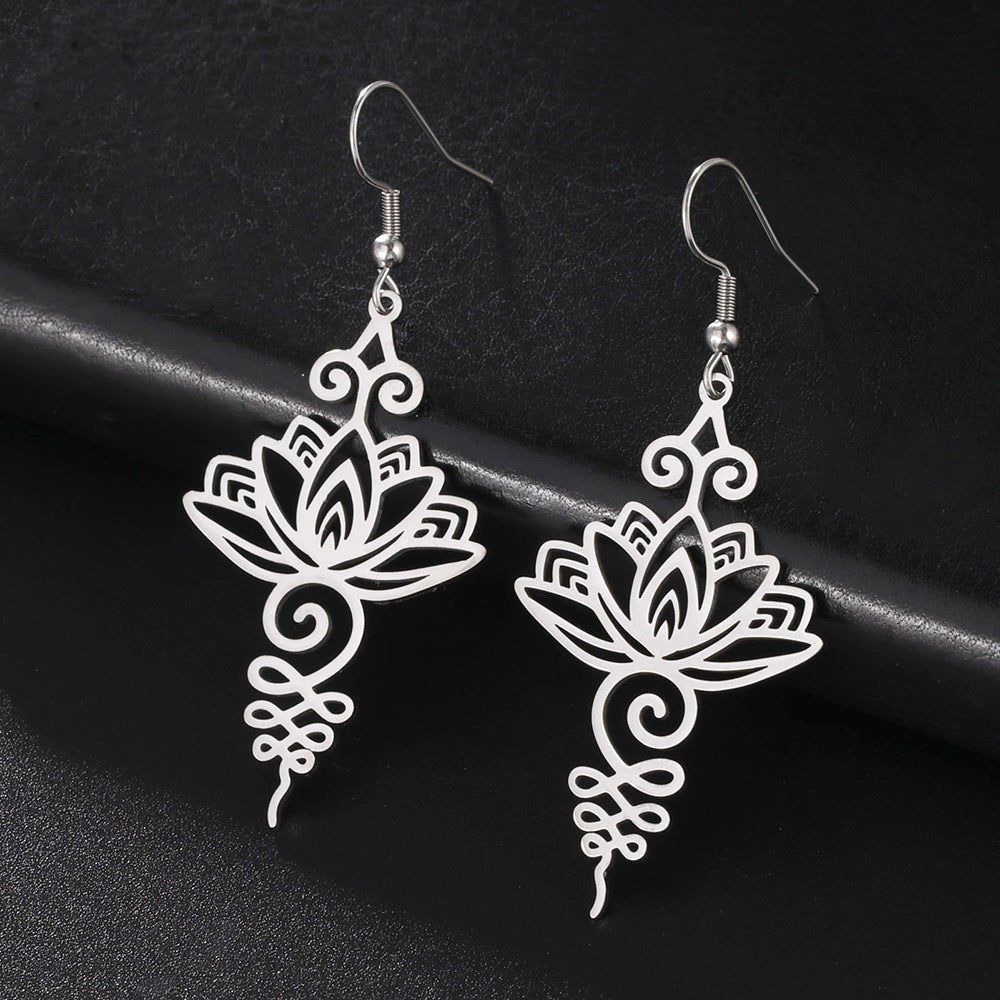 Boucles d'Oreilles Unalome Lotus Acier Inoxydable - Biloria