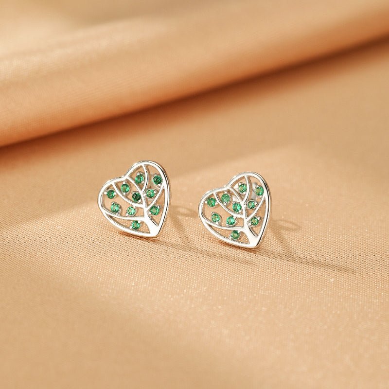 Boucles Oreilles Arbre de Vie Zircon Vert – Argent 925 Tendance Bureau - Biloria