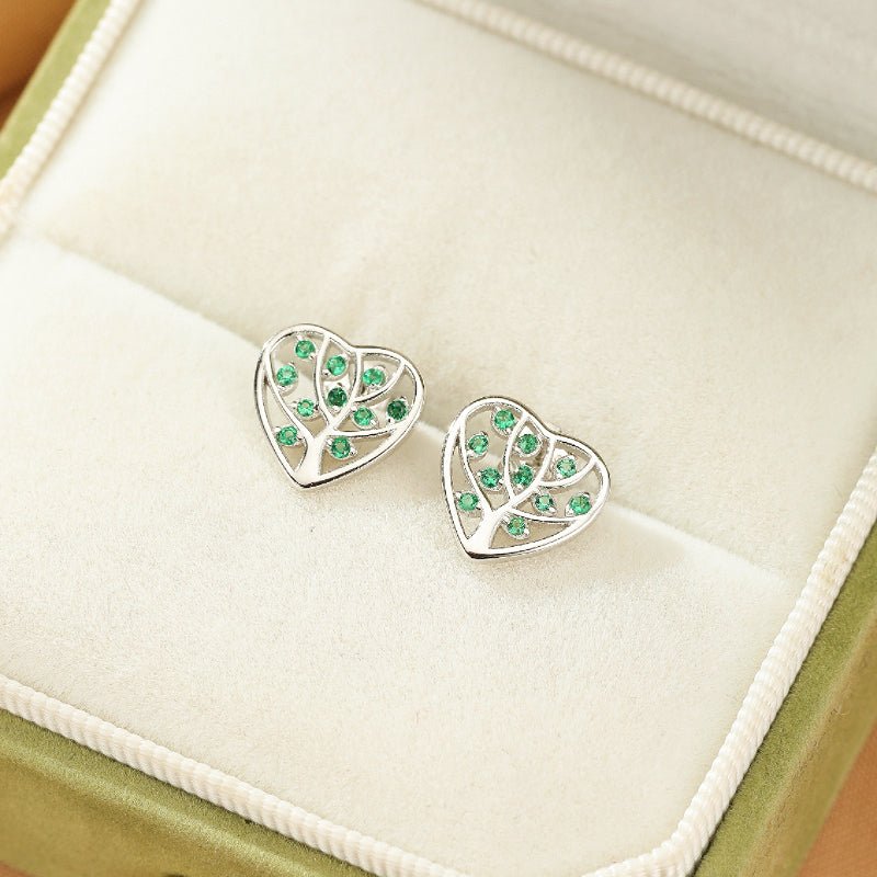 Boucles Oreilles Arbre de Vie Zircon Vert – Argent 925 Tendance Bureau - Biloria