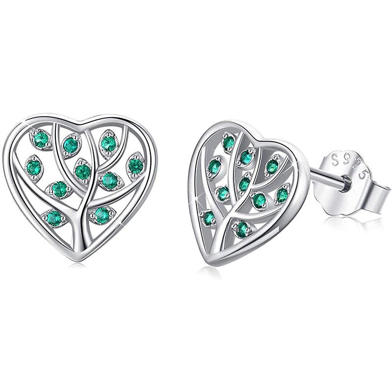 Boucles Oreilles Arbre de Vie Zircon Vert – Argent 925 Tendance Bureau - Biloria