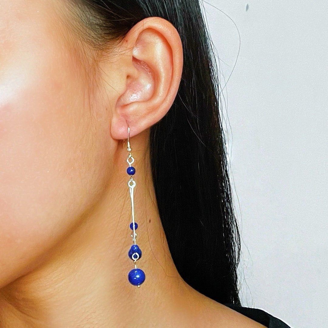 Boucles Oreilles Lapis Lazuli Danse Cosmique Argent - Biloria