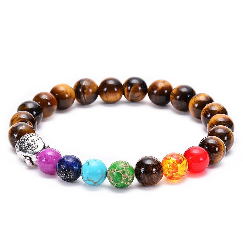 Bracelet 7 Chakras Œil de Tigre et Pierres Naturelles avec Bouddha - Biloria
