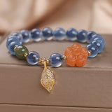 Bracelet Agate Bleue Feuille Dorée – Sérénité et Élégance - Biloria