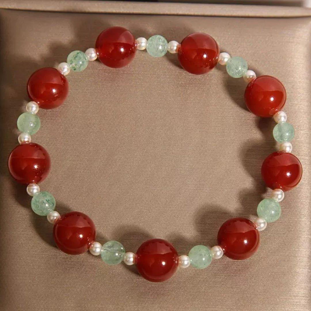 Bracelet Agate Rouge et Quartz Fraise Vert – Énergie et Harmonie - Biloria