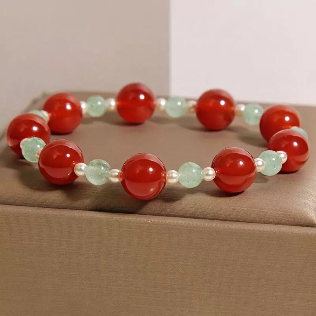 Bracelet Agate Rouge et Quartz Fraise Vert – Énergie et Harmonie - Biloria
