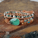 Bracelet Agate Verte Cuir Ajustable – Déco Bureau Télétravail - Biloria