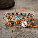 Bracelet Agate Verte Cuir Ajustable – Déco Bureau Télétravail - Biloria