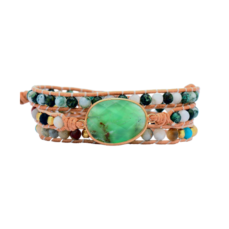 Bracelet Agate Verte Cuir Ajustable – Déco Bureau Télétravail - Biloria