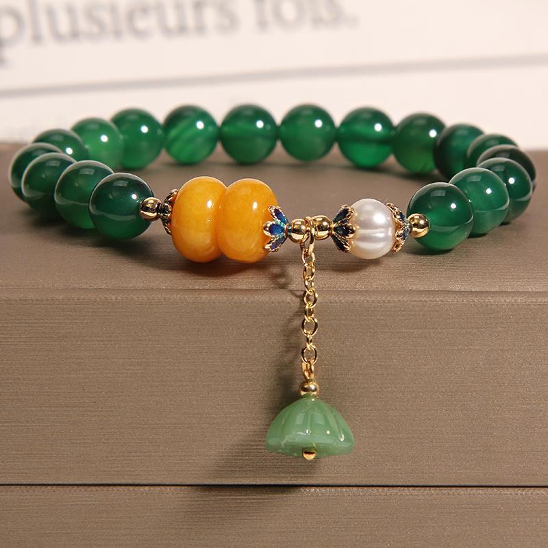 Bracelet Agate Verte Lotus - Décoration Naturel - Biloria