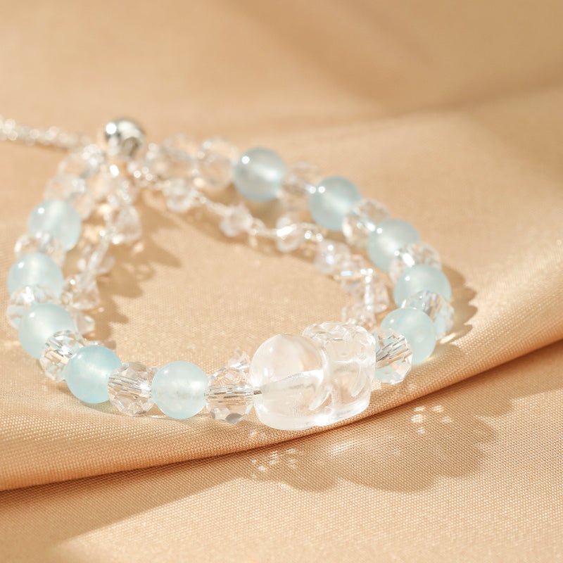 Bracelet Aigue-marine Cristal de Roche ajustable fait main - Biloria