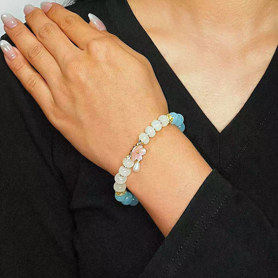 Bracelet Aigue-Marine et Agate Blanche avec Goutte d'Eau - Biloria