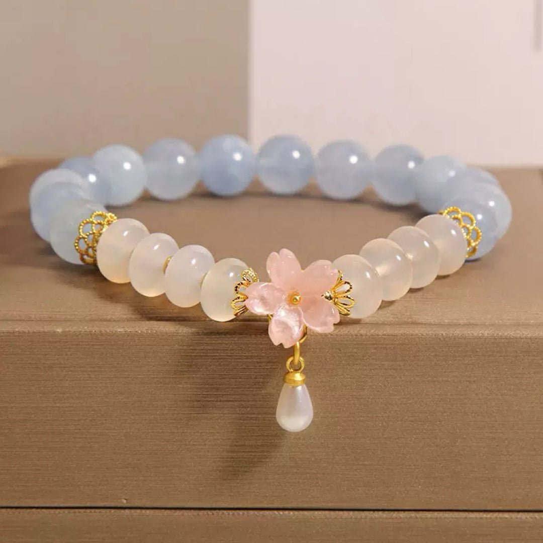 Bracelet Aigue-Marine et Agate Blanche avec Goutte d'Eau - Biloria