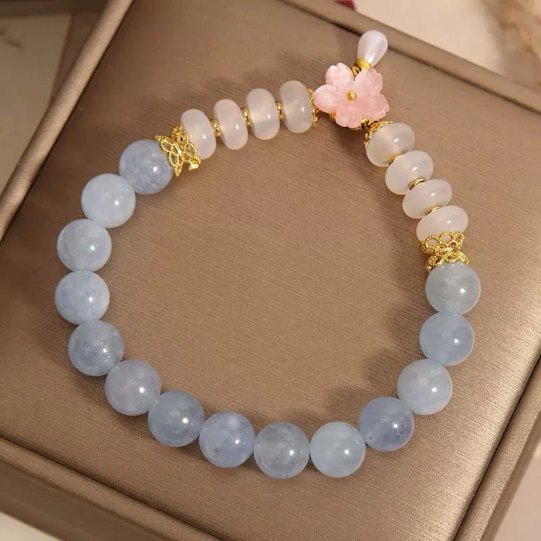 Bracelet Aigue-Marine et Agate Blanche avec Goutte d'Eau - Biloria