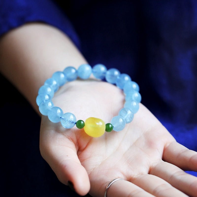 Bracelet Aigue Marine et Ambre – Sérénité Océanique - Biloria