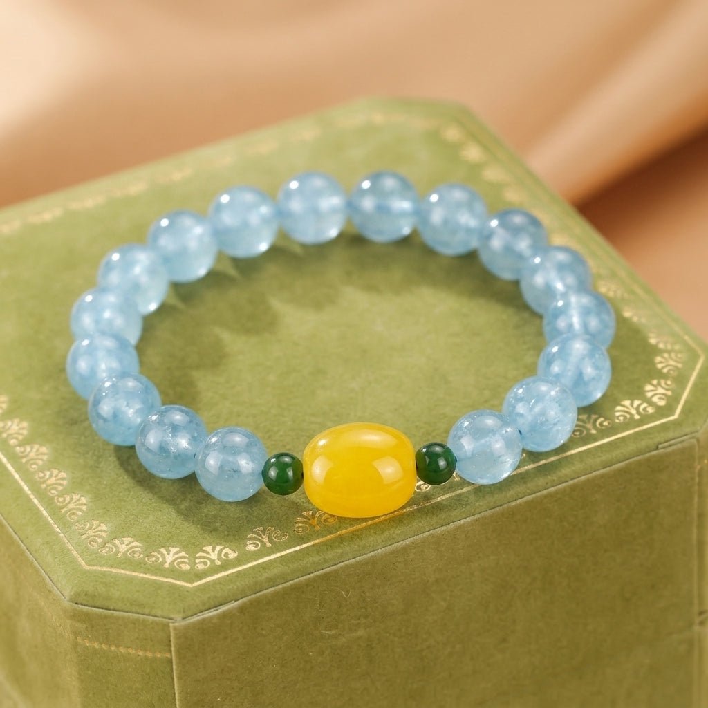 Bracelet Aigue Marine et Ambre – Sérénité Océanique - Biloria