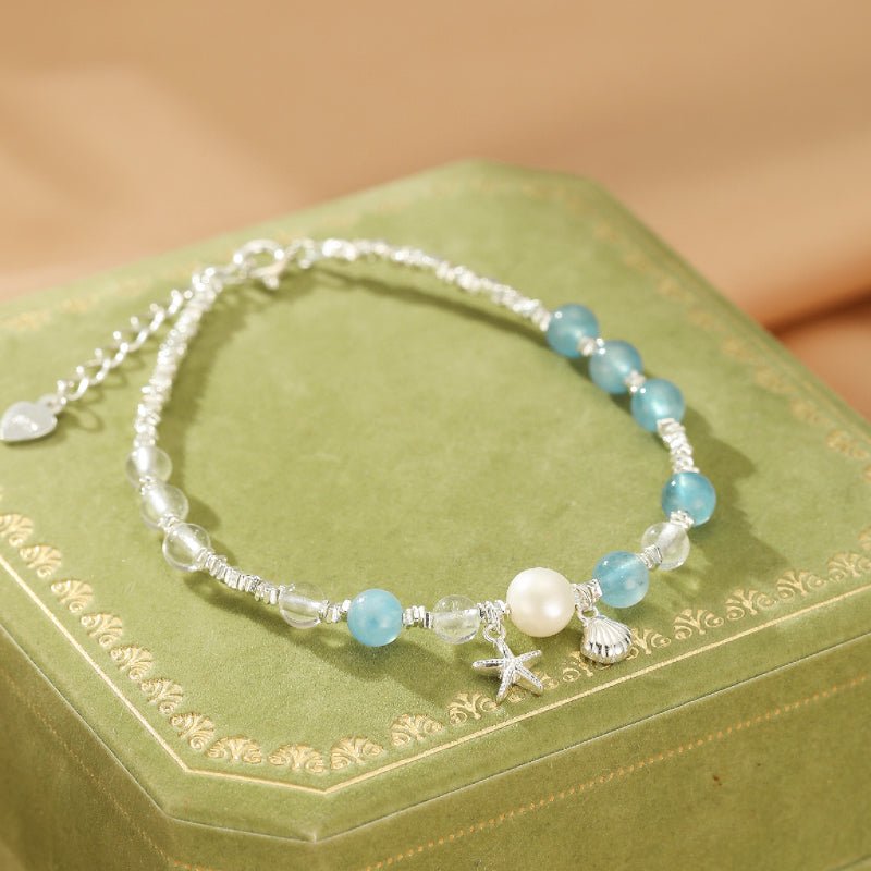 Bracelet Aigue-Marine et Perle Argent S925 - Harmonie Marine - Biloria