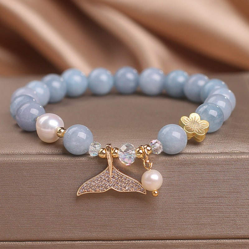 Bracelet Aigue Marine et Perle Queue de Poisson – Calme Océan - Biloria