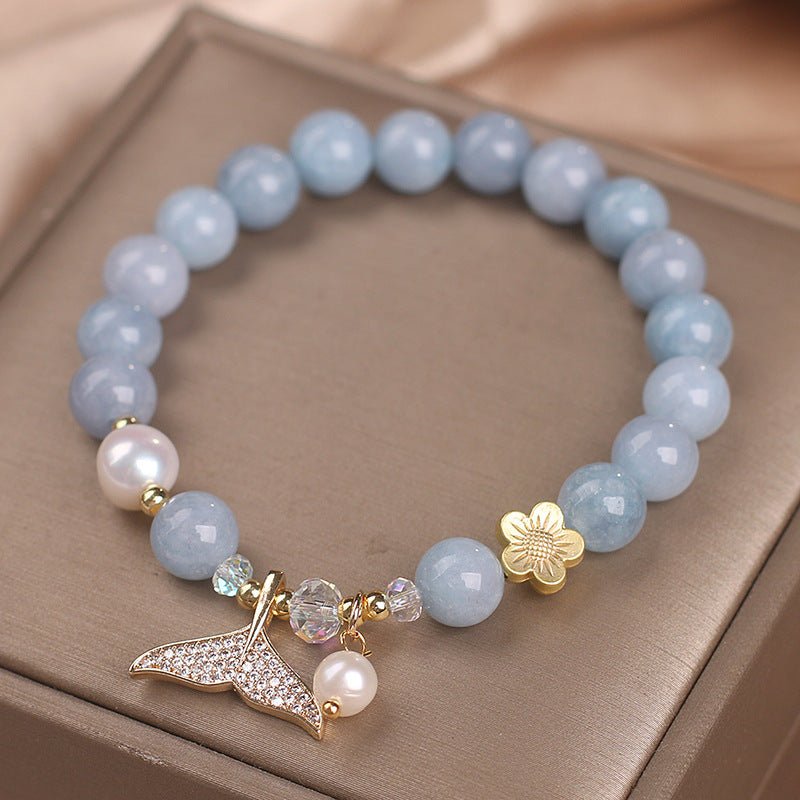 Bracelet Aigue Marine et Perle Queue de Poisson – Calme Océan - Biloria