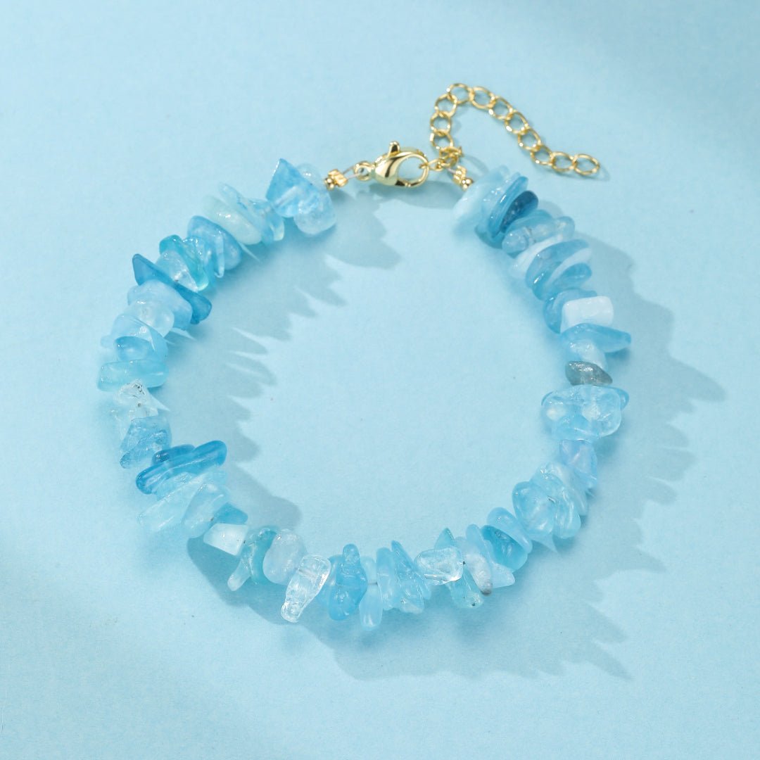 Bracelet Aigue Marine Laiton Doré – Pierre Naturelle - Biloria