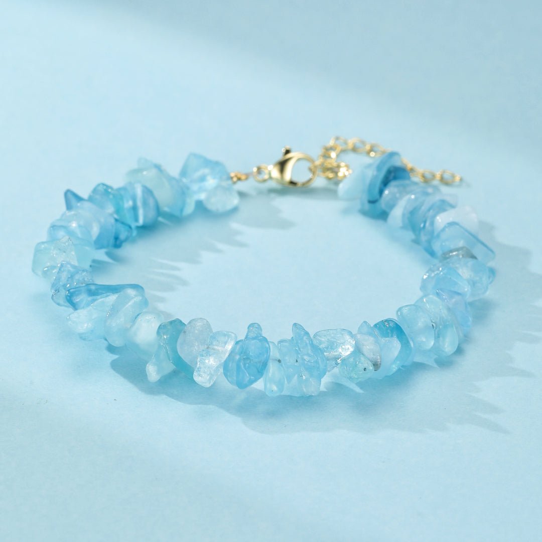 Bracelet Aigue Marine Laiton Doré – Pierre Naturelle - Biloria