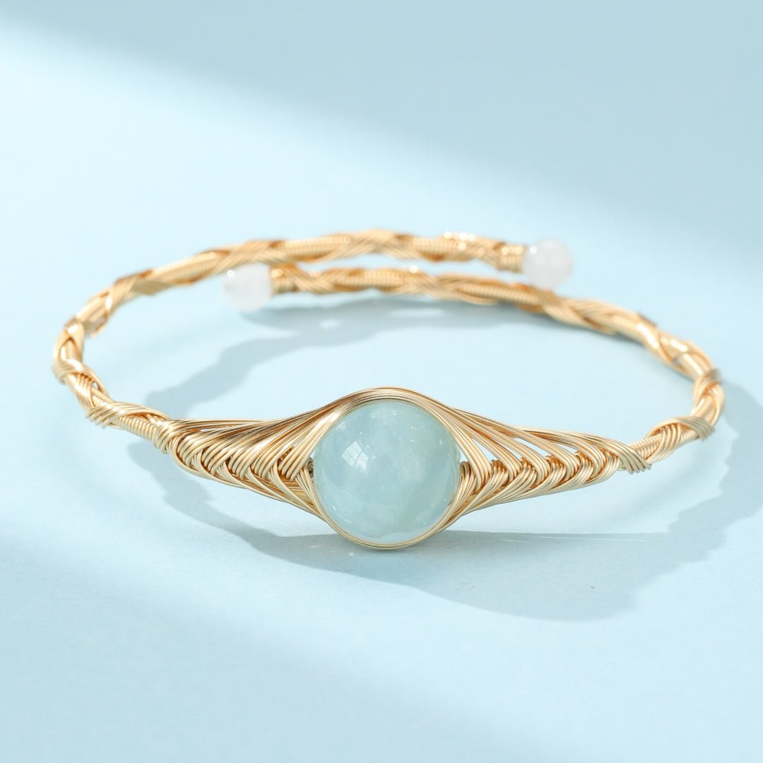 Bracelet Aigue Marine Laiton Doré – Porte-bonheur Feng Shui - Biloria