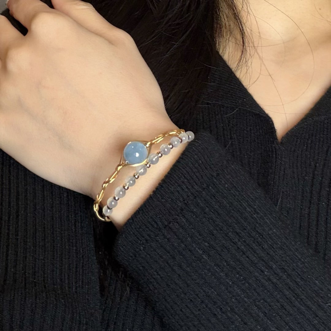 Bracelet Aigue Marine Laiton Plaqué Or 14K - Perle d'Océan - Biloria