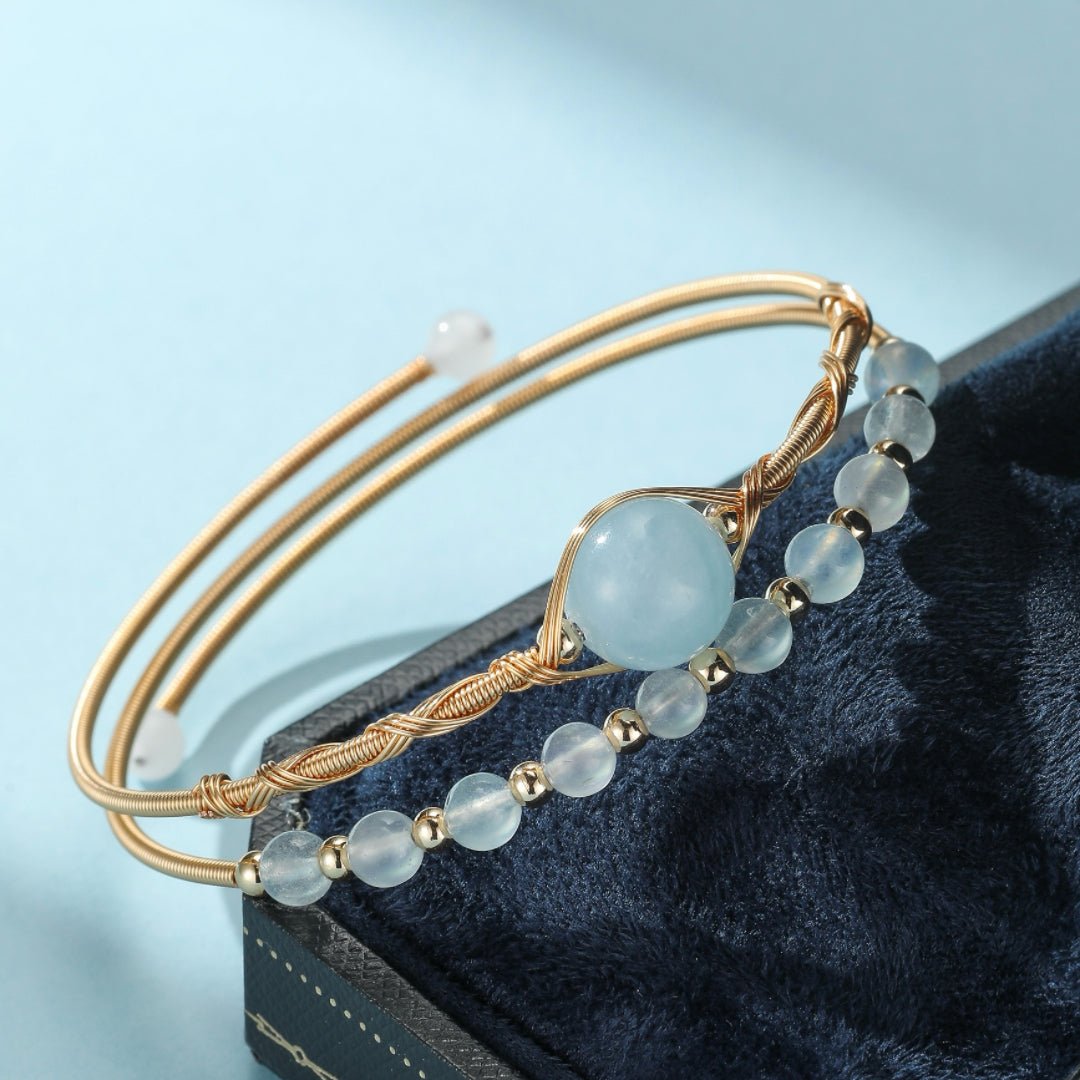 Bracelet Aigue Marine Laiton Plaqué Or 14K - Perle d'Océan - Biloria