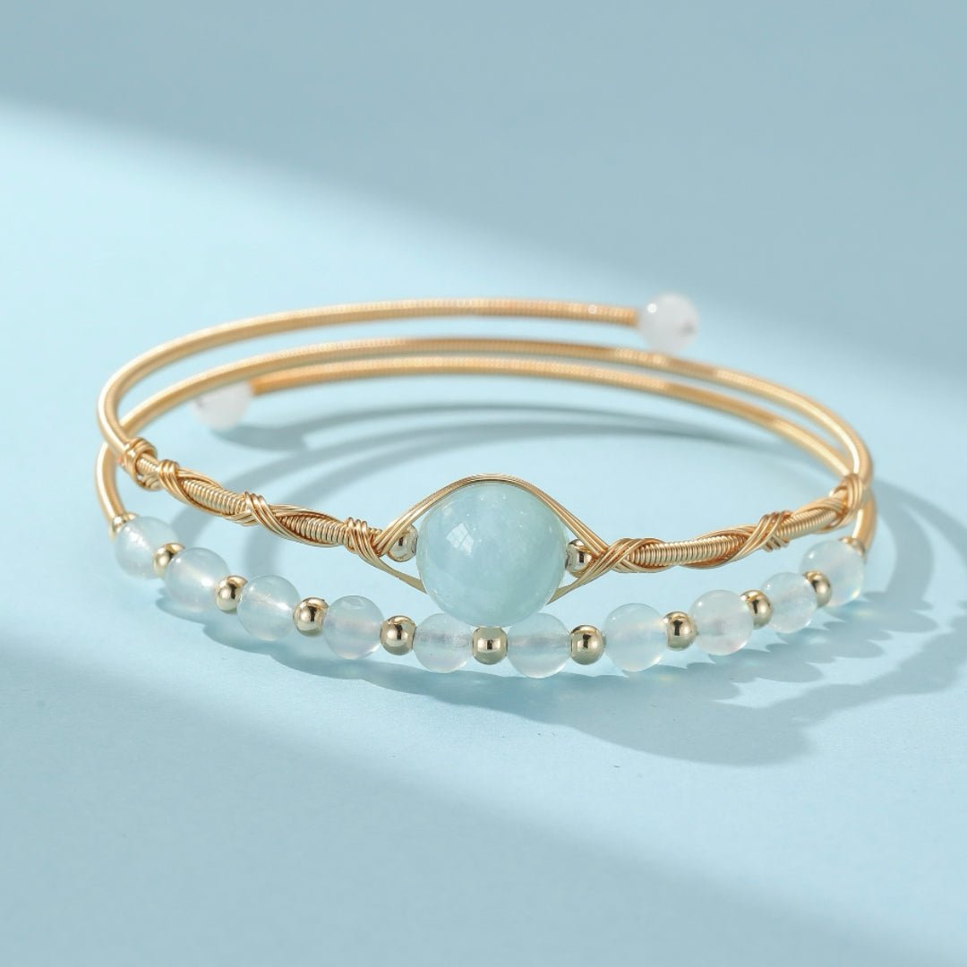Bracelet Aigue Marine Laiton Plaqué Or 14K - Perle d'Océan - Biloria