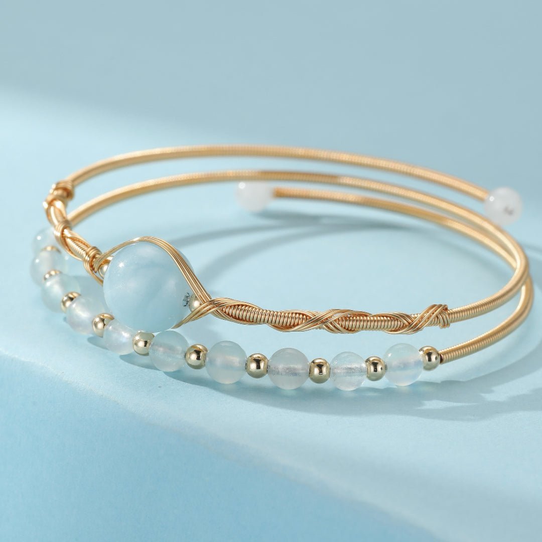 Bracelet Aigue Marine Laiton Plaqué Or 14K - Perle d'Océan - Biloria