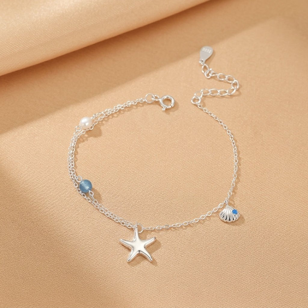 Bracelet Aigue-marine Perle Argent S925 Étoile des Mers - Biloria