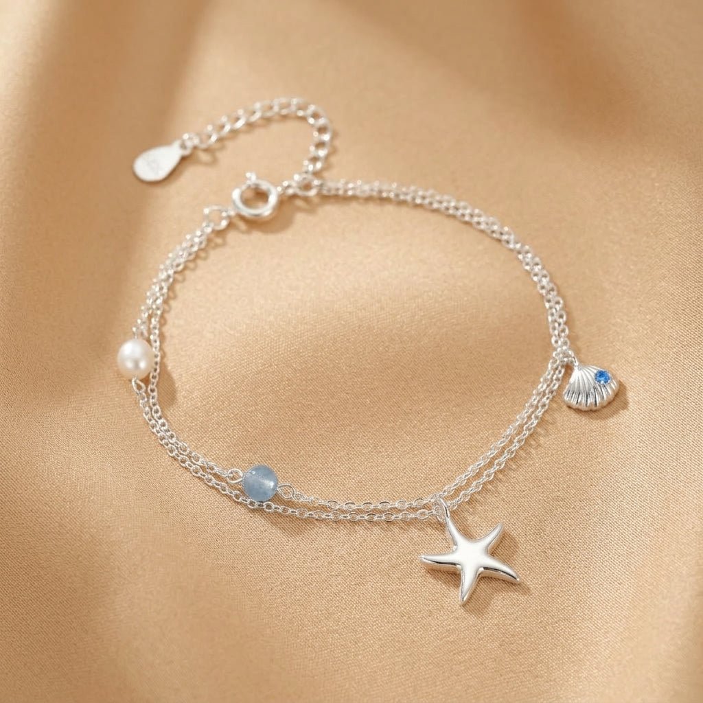 Bracelet Aigue-marine Perle Argent S925 Étoile des Mers - Biloria