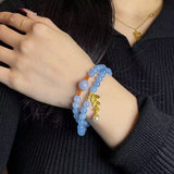 Bracelet Aigue Marine Perle Double Tour Épi de Blé - Biloria