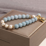 Bracelet Aigue-Marine Perle Poche Argent Abondance - Biloria