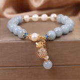 Bracelet Aigue-Marine Perle Poche Argent Abondance - Biloria