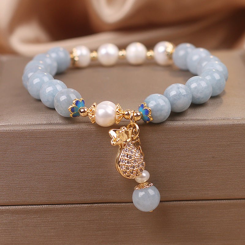 Bracelet Aigue-Marine Perle Poche Argent Abondance - Biloria