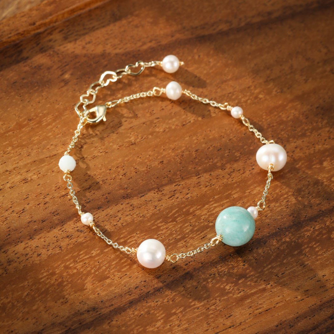 Bracelet Amazonite Perles Ajustable Spiritualité Sérénité - Biloria
