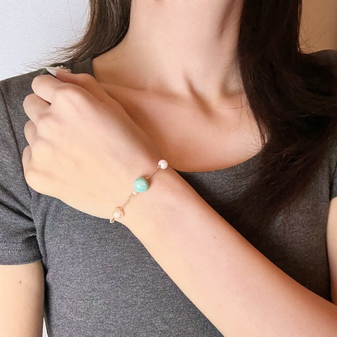 Bracelet Amazonite Perles Ajustable Spiritualité Sérénité - Biloria