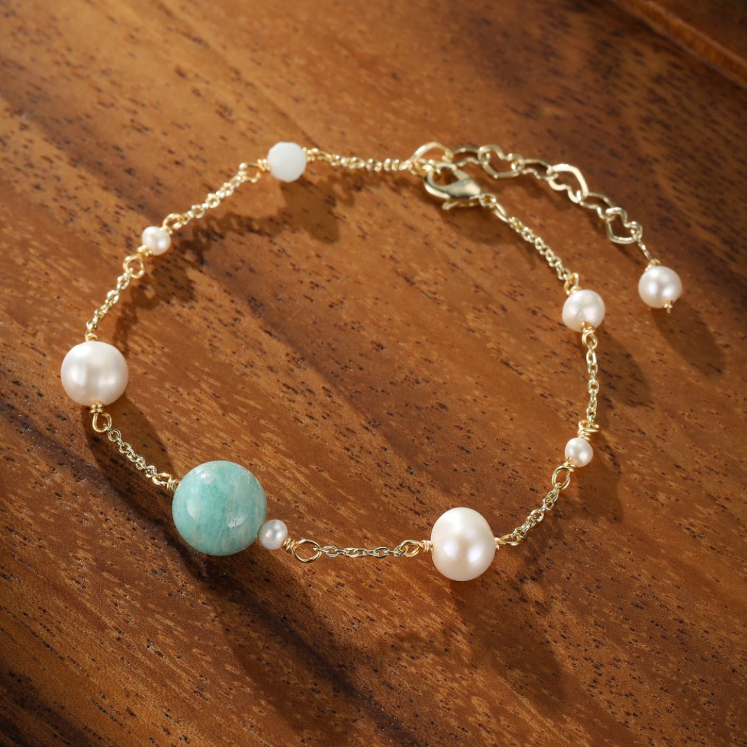 Bracelet Amazonite Perles Ajustable Spiritualité Sérénité - Biloria