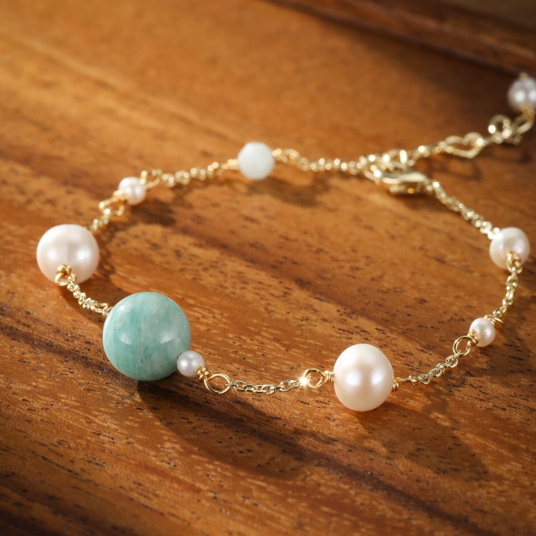 Bracelet Amazonite Perles Ajustable Spiritualité Sérénité - Biloria