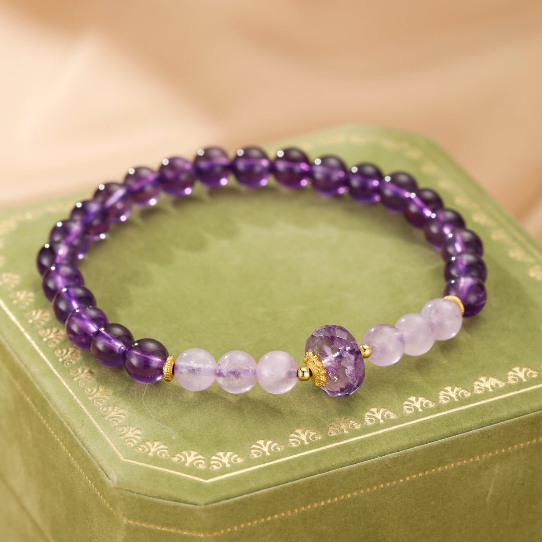 Bracelet Améthyste Apaisant – Fait Main en Argent Plaqué Or - Biloria
