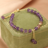 Bracelet Améthyste et Quartz Fraise Ajustable Protection et Douceur - Biloria