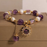 Bracelet Améthyste Perle Pendentif Soleil pour Bureau - Biloria